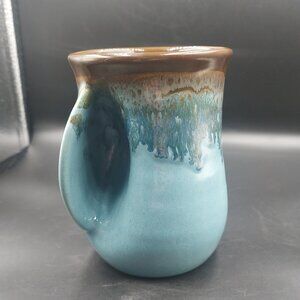 Neher Studio Pottery Clay in Motion Handmade Drip Glaze Left Hand Warmer Mug EUC